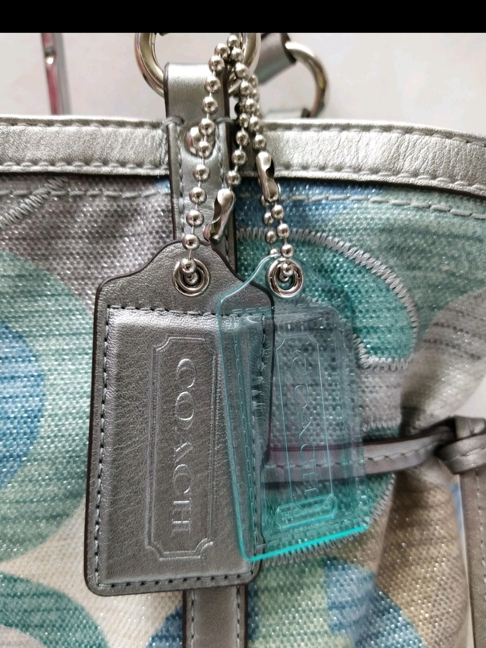 Coach Audrey Op Art Cinched Tote Multi Color Metallic W/Silver Leather Trim - Picture 5 of 16